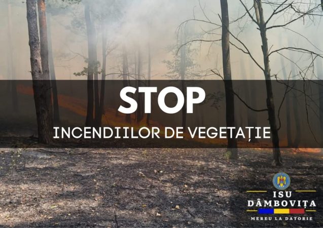 ISU Dâmbovița: Măsuri de prevenire a incendiilor de vegetație   În ultimele 24 de ore, ISU Dâmbovița a acționat pentru stingerea a 5 incendii de vegetație, în urma căror suprafață afectată a depășit 6,3 hectare de teren.