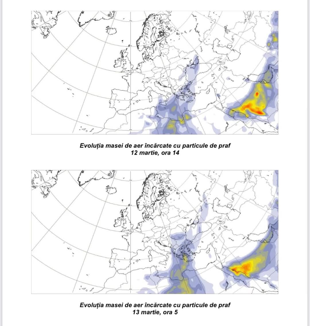 Val de praf saharian în toată țara, în perioada 11 - 15 martie 2025, o masă de aer încărcată cu praf saharian a ajuns deasupra României