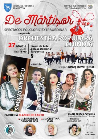 Pe 27 martie, un spectacol folcloric de excepție la Târgoviște Pe 27 martie, Târgoviște va găzdui un spectacol folcloric impresionant, dedicat celui mai nobil sentiment – dragostea, și eternei inspirații – femeia