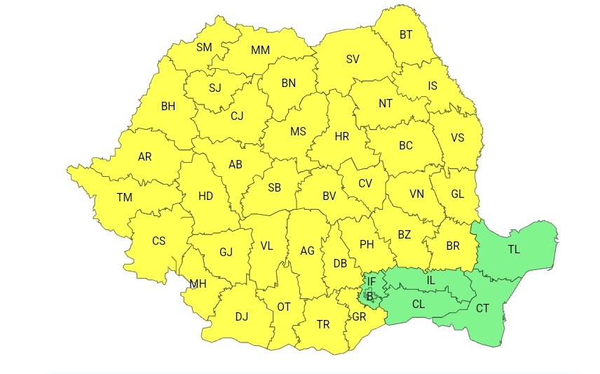 ATENȚIONARE METEOROLOGICĂ - COD GALBEN pentru județul Dâmbovița.
