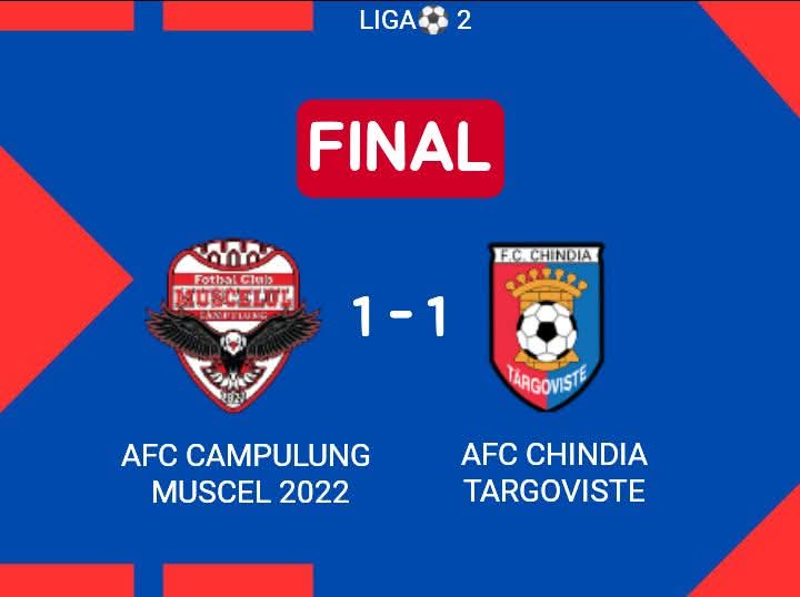 Chindia Târgoviște a încheiat la egalitate, scor 1-1, confruntarea disputată în deplasare împotriva formației AFC Câmpulung Muscel 2022.
