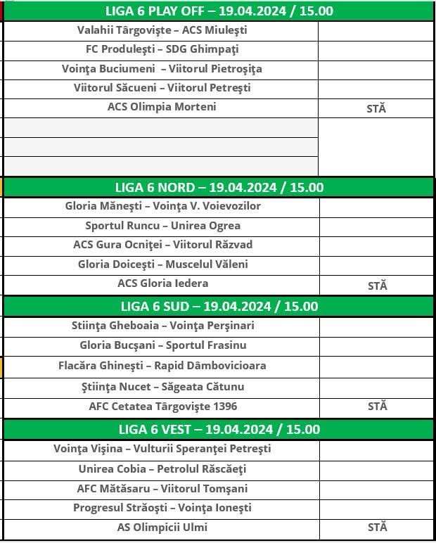 Play-Off și Play-Out în Liga 6 din Dâmbovița.