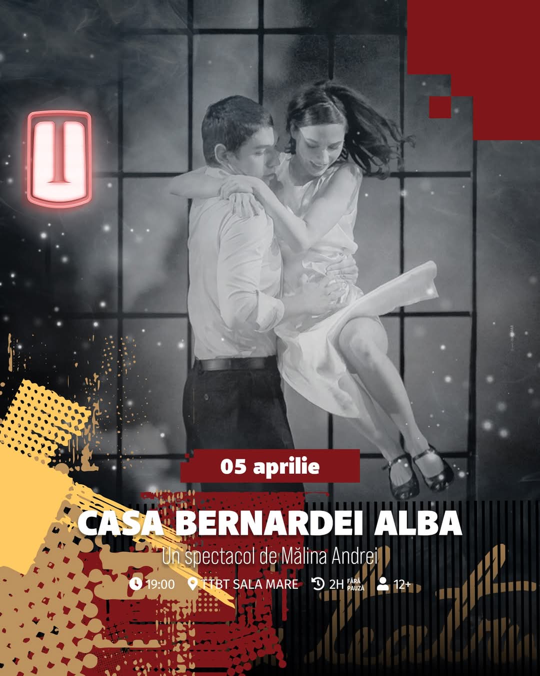 Pe 5 aprilie 2025, Teatrul Tony Bulandra din Târgoviște va găzdui un eveniment cultural deosebit, cu ocazia prezentării spectacolului de teatru-dans Casa Bernardei Alba. Adaptarea piesei celebre a lui Federico García Lorca, regizată și coregrafiată de Mălina Andrei, aduce pe scenă o dramă emoționantă despre opresiune, reguli absurde și sacrificarea iubirii într-o atmosferă încărcată de tensiune.
