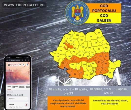 Avertizări meteorologice de vânt puternic, ger și precipitații mixte în județul Dâmbovița Avertizări meteorologice de vânt puternic, ger și precipitații mixte în județul Dâmbovița în următoarele 48 de ore.Administrația Națională de Meteorologie a emis două avertizări meteorologice pentru județul Dâmbovița, după cum urmează: