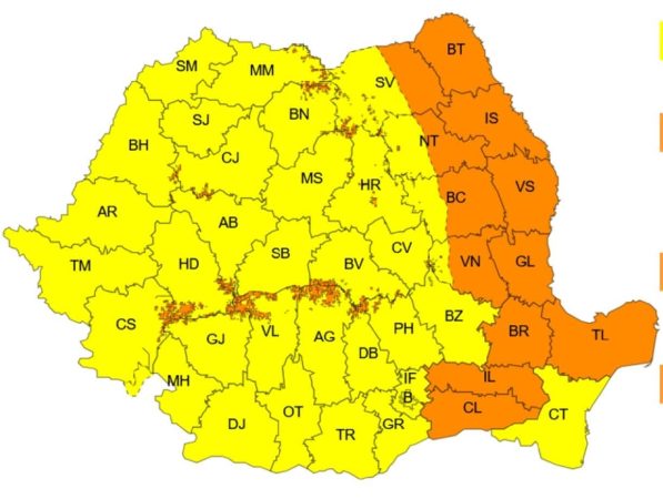 Avertizare de cod galben valabilă pentru Dâmbovița, în contextul unui episod de intensificări ale vântului