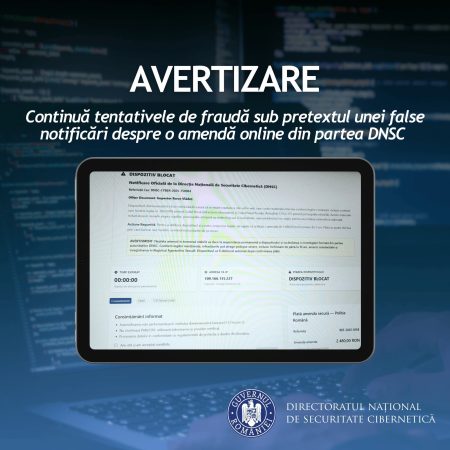 ALERTĂ DE SECURITATE CIBERNETICĂ, DÂMBOVIȚENI! Tentative de fraudă online cu notificări false de „amenzi DNSC” ALERTĂ DE SECURITATE CIBERNETICĂ, DÂMBOVIȚENI! Tentative de fraudă online cu notificări false de „amenzi DNSC”