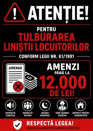 ATENȚIE DÂMBOVIȚA: Amenzi de până la 12.000 de lei pentru tulburarea liniștii publice ATENȚIE DÂMBOVIȚA: Amenzi de până la 12.000 de lei pentru tulburarea liniștii publice