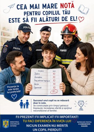 Poliția Dâmbovița: S-a lansat campania „Niciun examen nu merită un copil pierdut. Cea mai mare notă este să știe că ești alături de el!” Poliția Dâmbovița: S-a lansat campania „Niciun examen nu merită un copil pierdut. Cea mai mare notă este să știe că ești alături de el!”