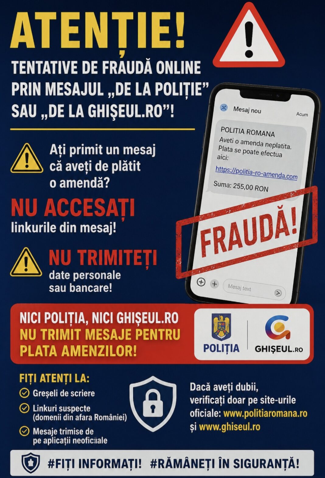 Atenție la o nouă tentativă de fraudă online! Escrocii folosesc numele Poliției și al ghișeul.ro