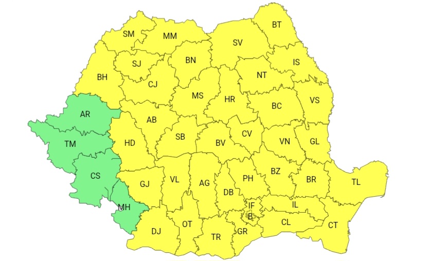 Cod galben de ploi, vijelii și grindină în județul Dâmbovița