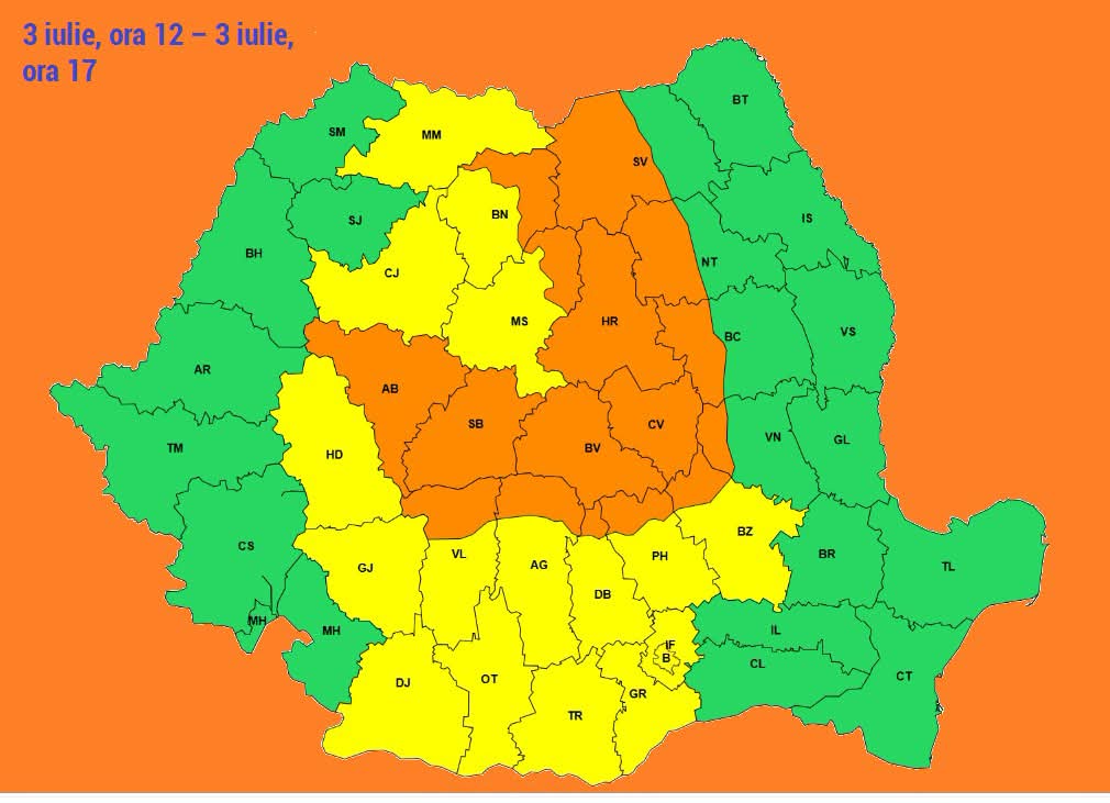  Dâmbovița, sub avertizări meteo succesive! Cod galben și cod portocaliu de furtuni, vijelii și ploi torențiale