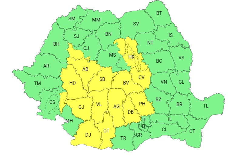 Astăzi, COD GALBEN ÎN DÂMBOVIȚA! Vremea se schimbă brusc: vijelii, ploi torențiale și grindină